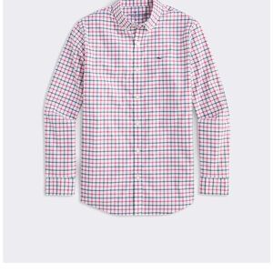 NWT Vineyard Vines boys Tattersall shirt, size M 12-14, red and green check.